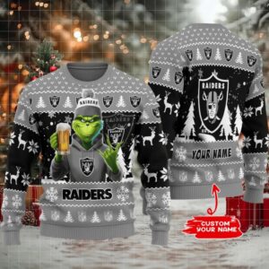 Las Vegas Raiders Grinch With Beer Ugly Christmas Sweater