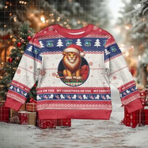 Liberia Christmas Kid Ugly Christmas Sweater My Christmas On You Lion Santa