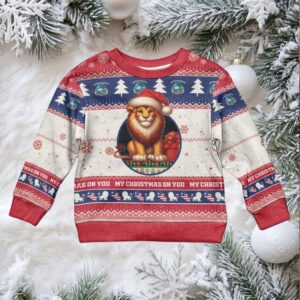 Liberia Christmas Kid Ugly Christmas Sweater My Christmas On You Lion Santa
