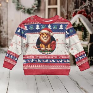 Liberia Christmas Kid Ugly Christmas Sweater My Christmas On You Lion Santa