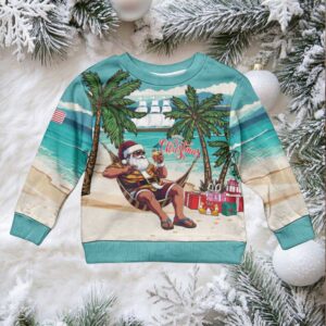 Liberia Christmas Kid Ugly Christmas Sweater Santa Chill on Tropical Beach