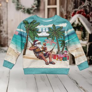 Liberia Christmas Kid Ugly Christmas Sweater Santa Chill on Tropical Beach
