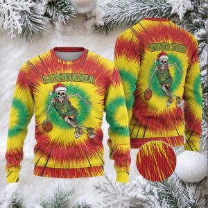 Lithuania Christmas Tie Dye Ugly Christmas Sweater Skeleton Basketball Slam Dunk