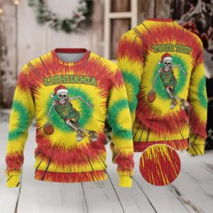 Lithuania Christmas Tie Dye Ugly Christmas Sweater Skeleton Basketball Slam Dunk