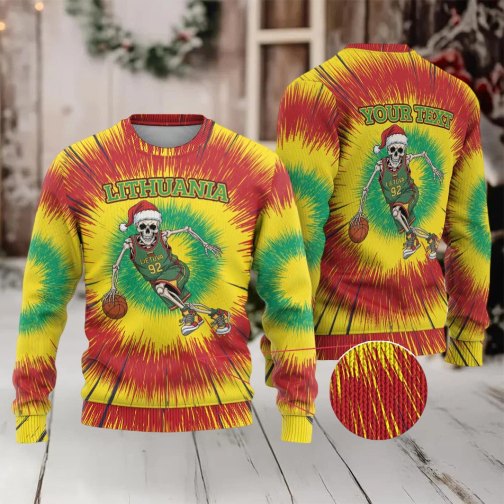 Lithuania Christmas Tie Dye Ugly Christmas Sweater Skeleton Basketball Slam Dunk Lithuania Christmas Tie Dye Ugly Christmas Sweater Skeleton Basketball Slam Dunk