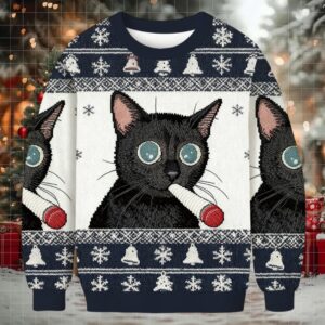 Little Kitten Funny Smoking Christmas Ugly Sweatshirt