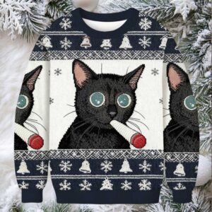 Little Kitten Funny Smoking Christmas Ugly Sweatshirt