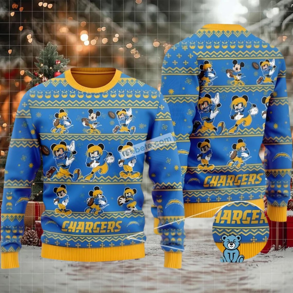 Los Angeles Chargers Mickey Mouse Ugly Xmas Sweaters Funny Yellow Blue