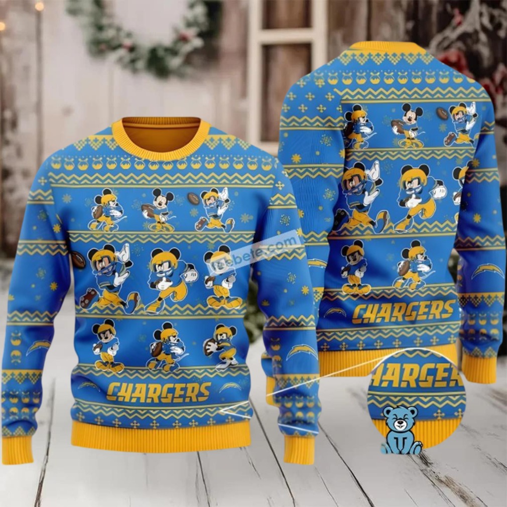 Los Angeles Chargers Mickey Mouse Ugly Xmas Sweaters Funny Yellow Blue