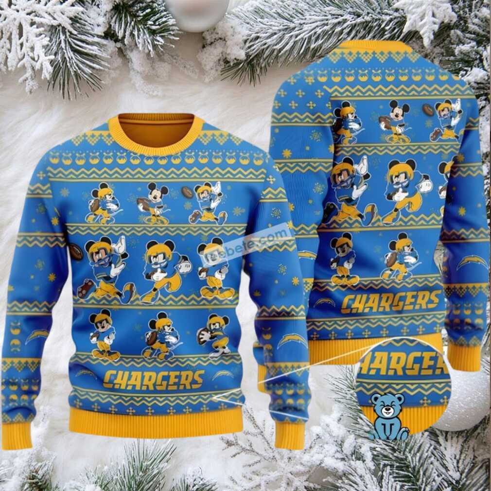Los Angeles Chargers Mickey Mouse Ugly Xmas Sweaters Funny Yellow Blue Los Angeles Chargers Mickey Mouse Ugly Xmas Sweaters Funny Yellow Blue