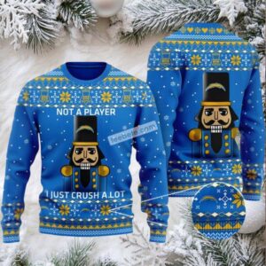 Los Angeles Chargers Not A Player I Just Crush Alot Ugly Sweater Christmas Party Blue
