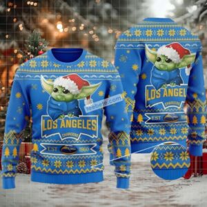 Los Angeles Chargers Santa Hat Baby Yoda Star Wars Mens Ugly Christmas Sweater Blue