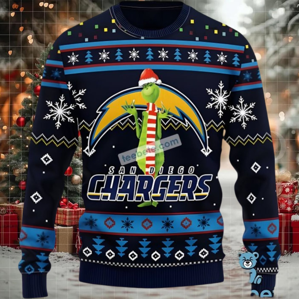 Los Angeles Chargers Santa Hat Grinch Couples Ugly Christmas Sweaters Black Los Angeles Chargers Santa Hat Grinch Couples Ugly Christmas Sweaters Black