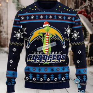 Los Angeles Chargers Santa Hat Grinch Couples Ugly Christmas Sweaters Black