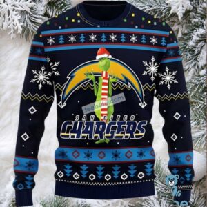 Los Angeles Chargers Santa Hat Grinch Couples Ugly Christmas Sweaters Black