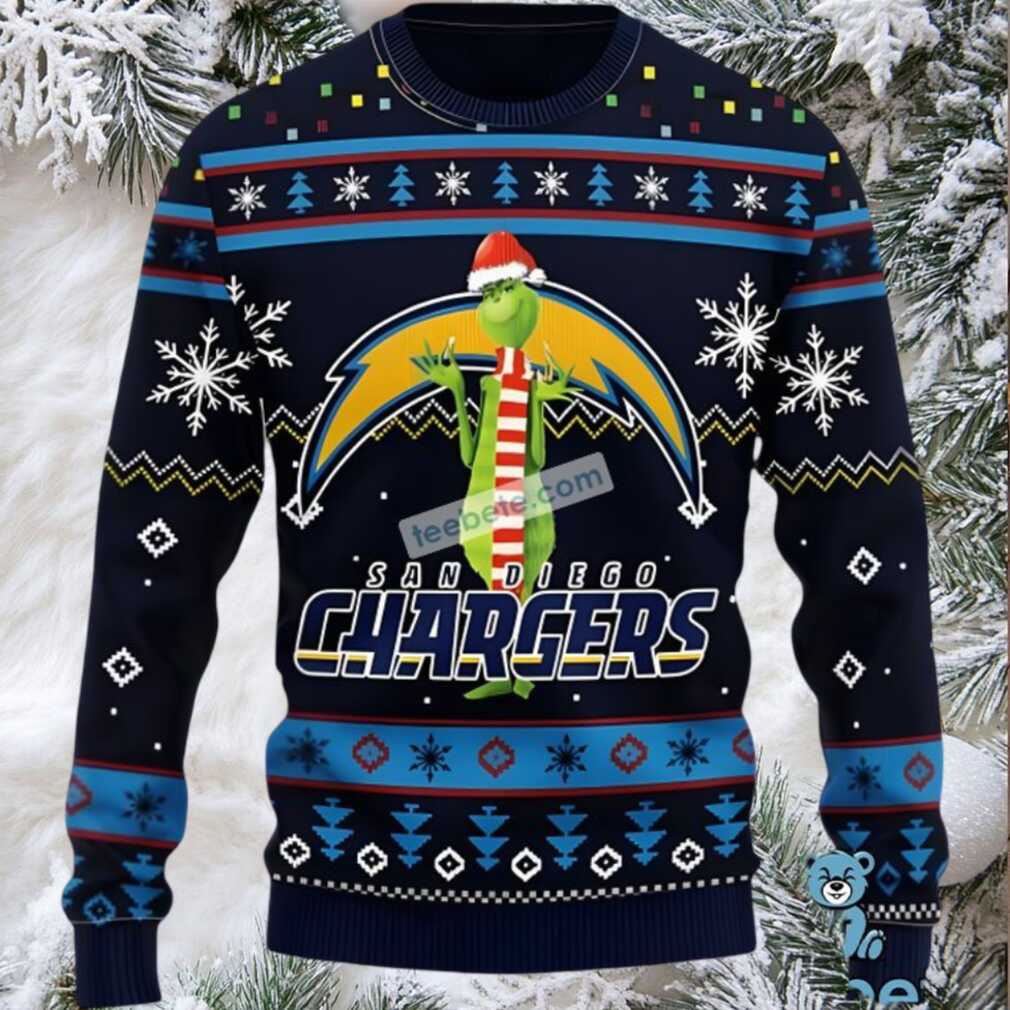 Los Angeles Chargers Santa Hat Grinch Couples Ugly Christmas Sweaters Black Los Angeles Chargers Santa Hat Grinch Couples Ugly Christmas Sweaters Black