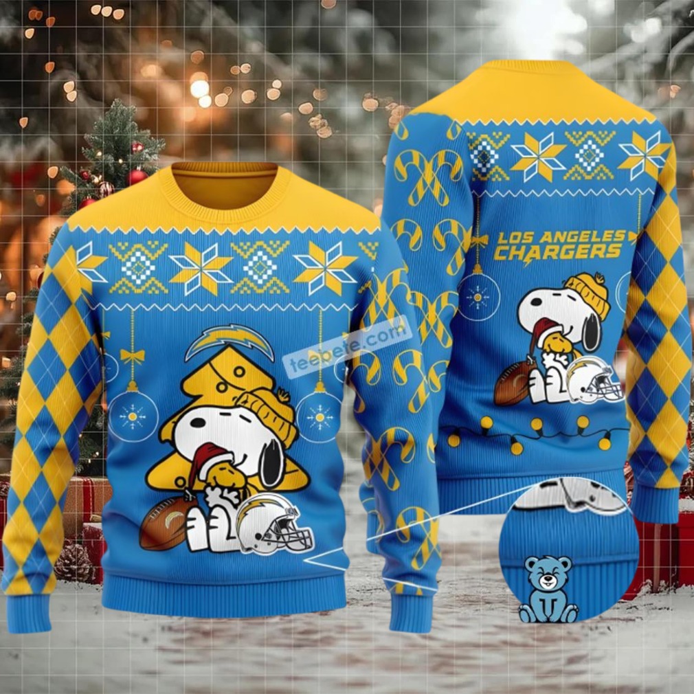 Los Angeles Chargers Snoopy Woodstock Christmas Vacation Ugly Sweater Blue Yellow Los Angeles Chargers Snoopy Woodstock Christmas Vacation Ugly Sweater Blue Yellow
