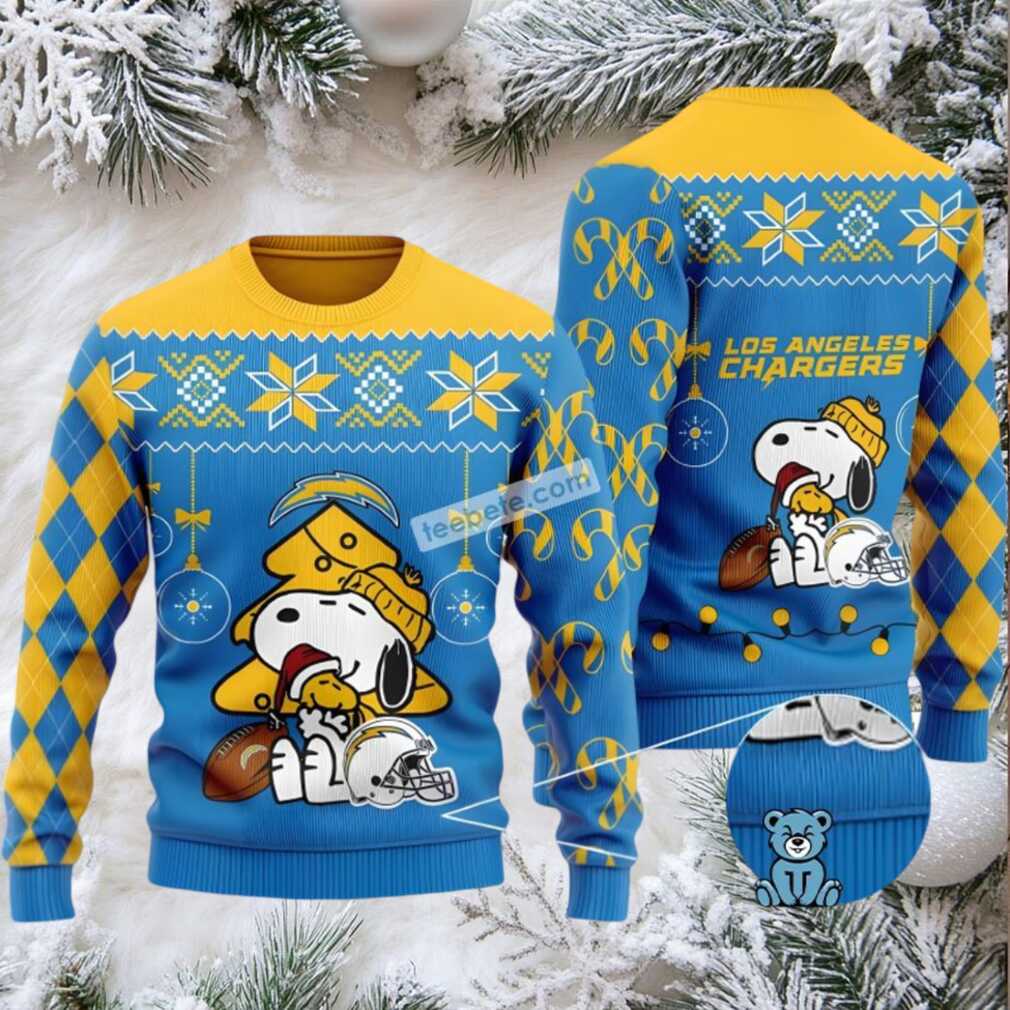 Los Angeles Chargers Snoopy Woodstock Christmas Vacation Ugly Sweater Blue Yellow Los Angeles Chargers Snoopy Woodstock Christmas Vacation Ugly Sweater Blue Yellow