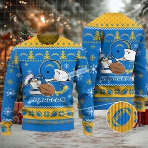 Los Angeles Chargers Snoopy Woodstock Womens Ugly Xmas Sweater Blue Yellow