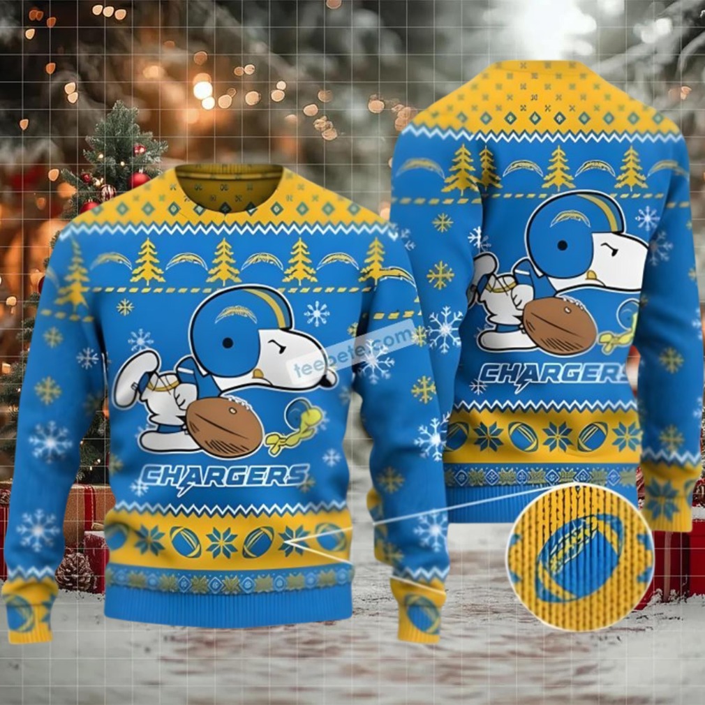 Los Angeles Chargers Snoopy Woodstock Womens Ugly Xmas Sweater Blue Yellow