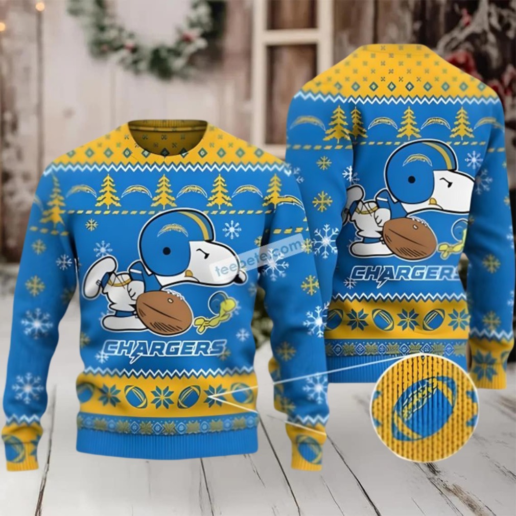 Los Angeles Chargers Snoopy Woodstock Womens Ugly Xmas Sweater Blue Yellow