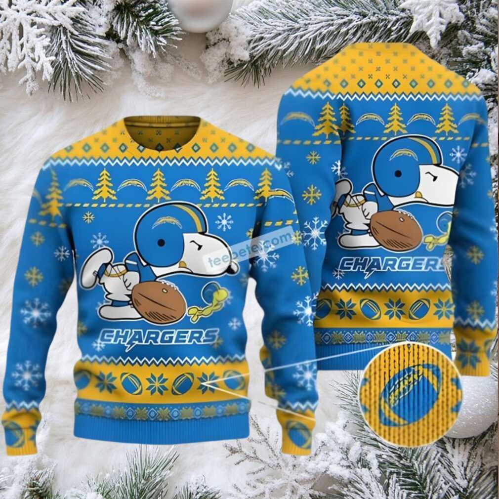 Los Angeles Chargers Snoopy Woodstock Womens Ugly Xmas Sweater Blue Yellow Los Angeles Chargers Snoopy Woodstock Womens Ugly Xmas Sweater Blue Yellow