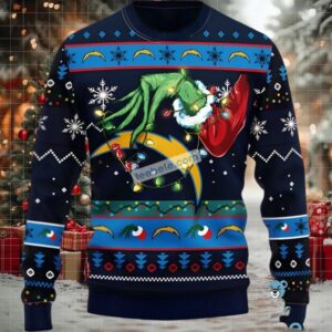 Los Angeles Chargers The Grinch Hand Best Christmas Ugly Sweaters Blue