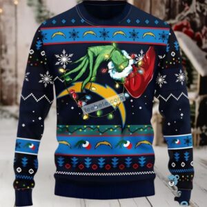 Los Angeles Chargers The Grinch Hand Best Christmas Ugly Sweaters Blue