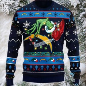 Los Angeles Chargers The Grinch Hand Best Christmas Ugly Sweaters Blue