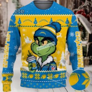 Los Angeles Chargers The Grinch Ugly Holiday Sweater Blue Yellow