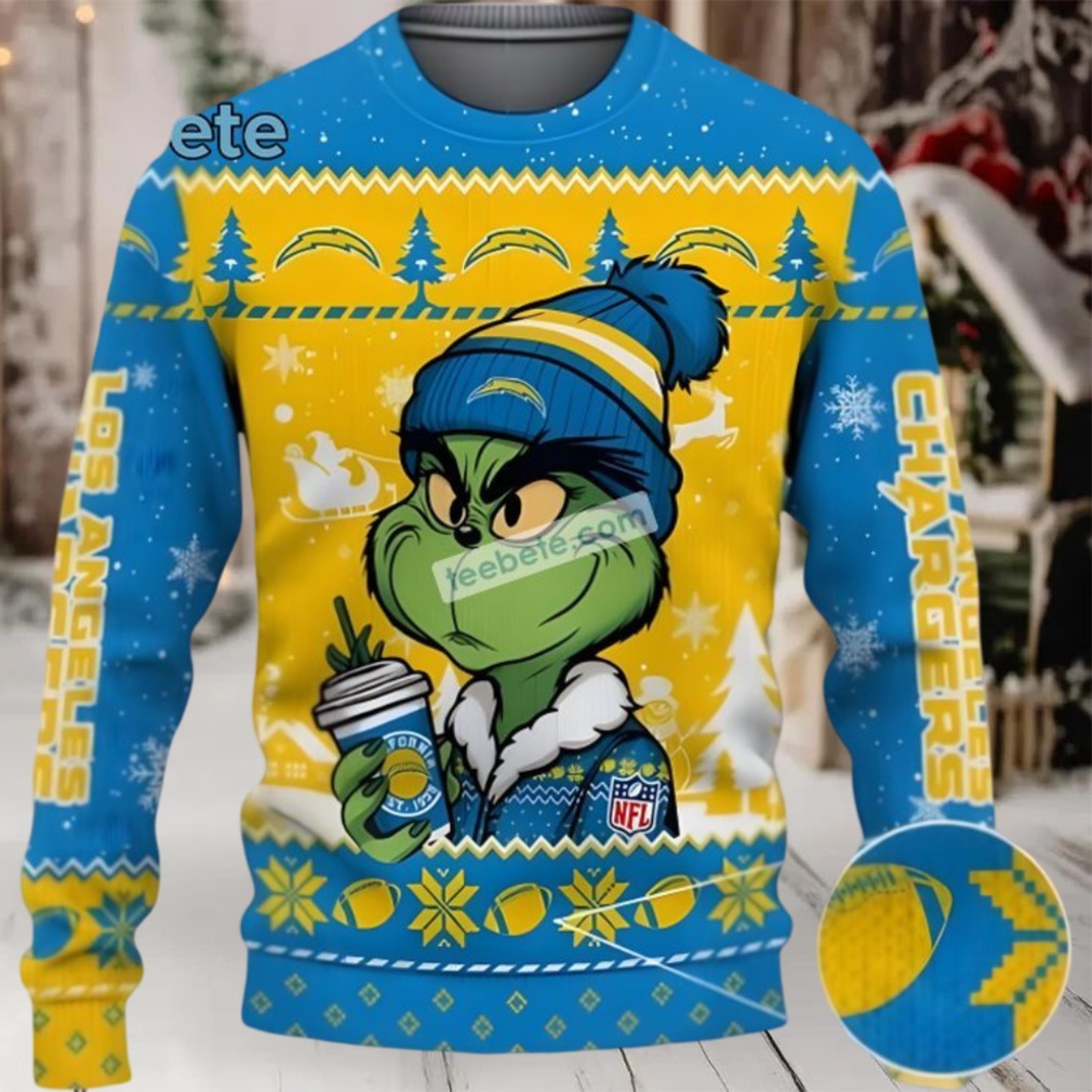 Los Angeles Chargers The Grinch Ugly Holiday Sweater Blue Yellow