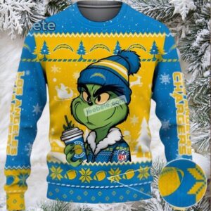 Los Angeles Chargers The Grinch Ugly Holiday Sweater Blue Yellow