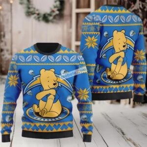 Los Angeles Chargers Winnie The Pooh Ugly Sweater Party Blue Yellow
