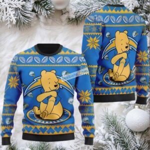Los Angeles Chargers Winnie The Pooh Ugly Sweater Party Blue Yellow