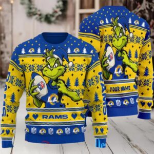 Los Angeles Rams Grinch With Ball NFL Ugly Christmas Sweaters