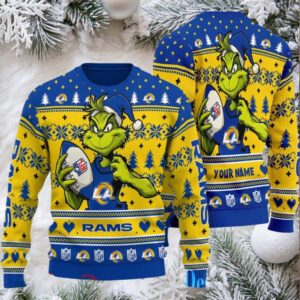 Los Angeles Rams Grinch With Ball NFL Ugly Christmas Sweaters