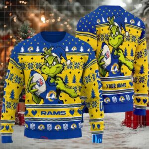 Los Angeles Rams Grinch With Ball NFL Ugly Christmas Sweaters