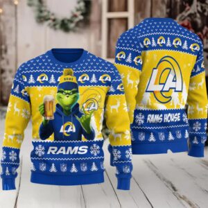 Los Angeles Rams Grinch With Beer Ugly Christmas Sweater
