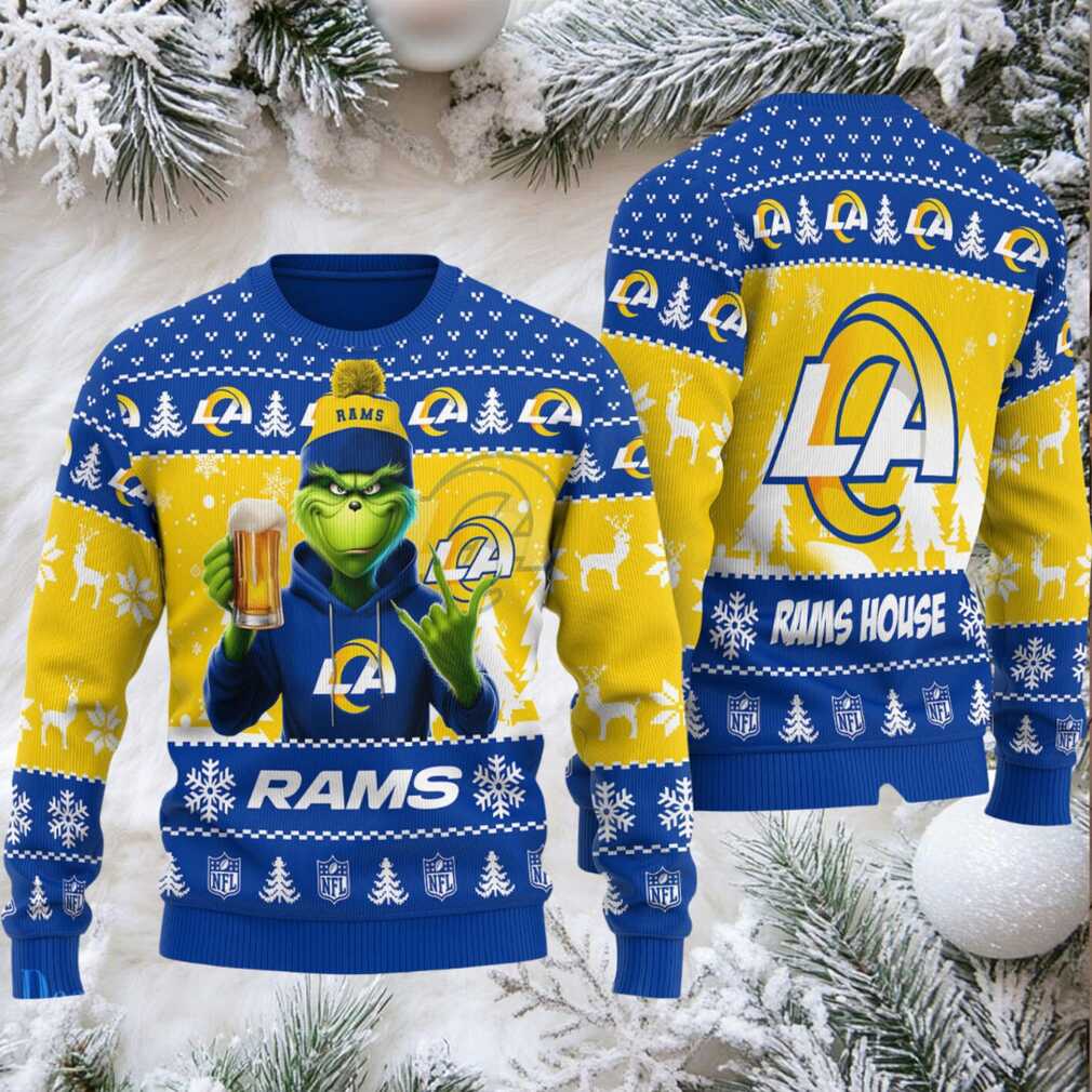 Los Angeles Rams Grinch With Beer Ugly Christmas Sweater