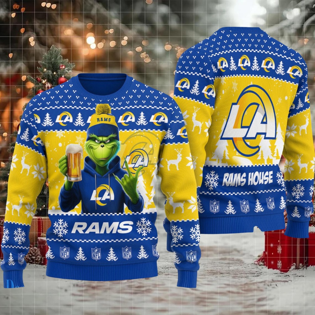 Los Angeles Rams Grinch With Beer Ugly Christmas Sweater Los Angeles Rams Grinch With Beer Ugly Christmas Sweater