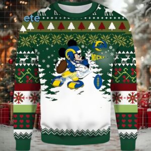 Los Angeles Rams Mickey Mouse Ugly Xmas Sweater Party Green White