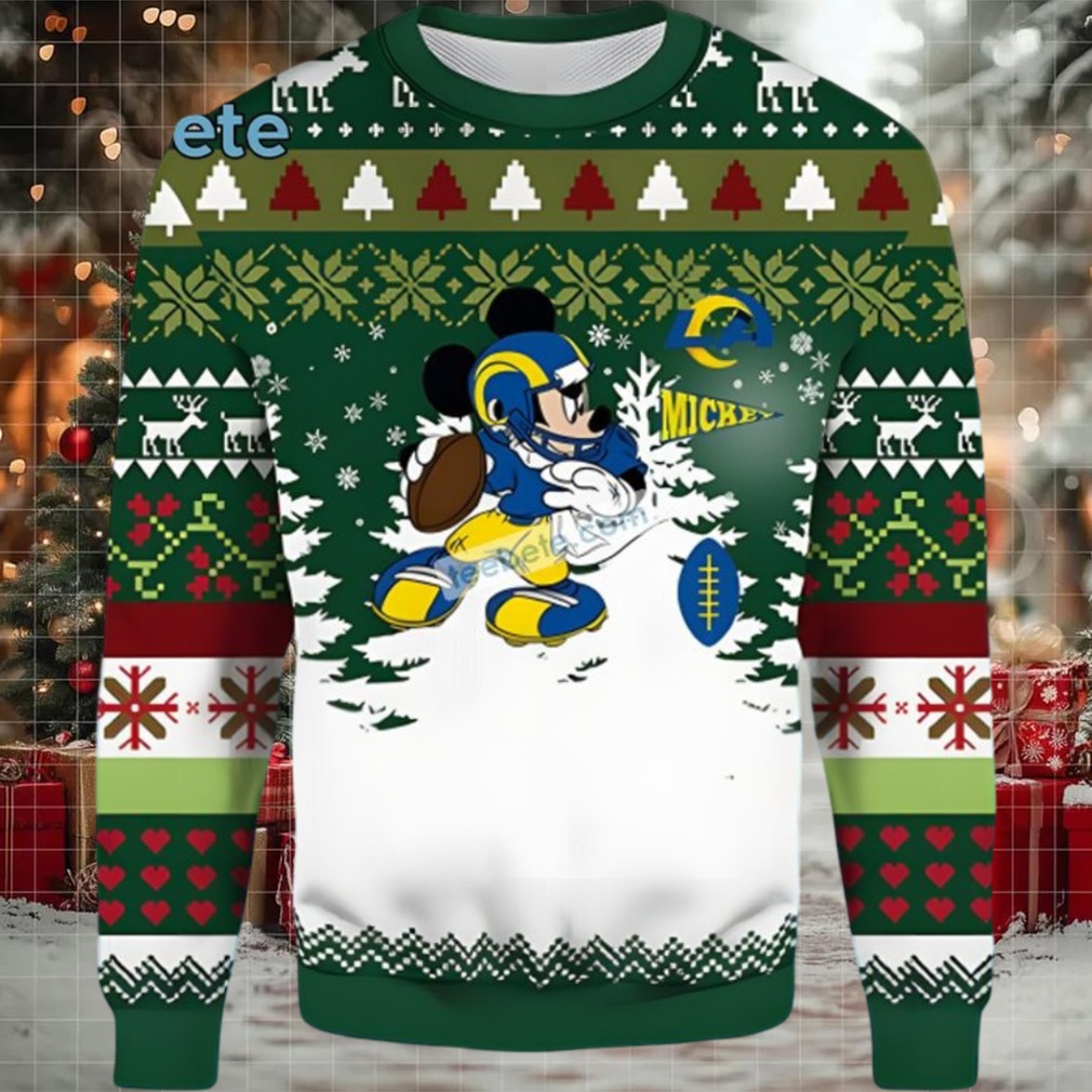 Los Angeles Rams Mickey Mouse Ugly Xmas Sweater Party Green White Los Angeles Rams Mickey Mouse Ugly Xmas Sweater Party Green White