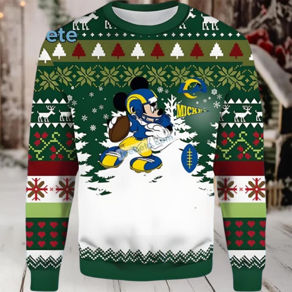 Los Angeles Rams Mickey Mouse Ugly Xmas Sweater Party Green White Los Angeles Rams Mickey Mouse Ugly Xmas Sweater Party Green White