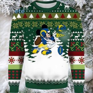Los Angeles Rams Mickey Mouse Ugly Xmas Sweater Party Green White