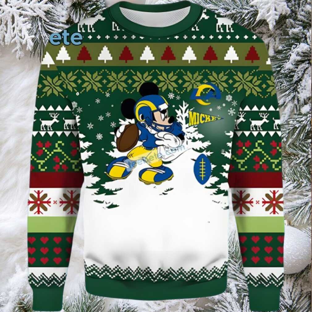 Los Angeles Rams Mickey Mouse Ugly Xmas Sweater Party Green White Los Angeles Rams Mickey Mouse Ugly Xmas Sweater Party Green White