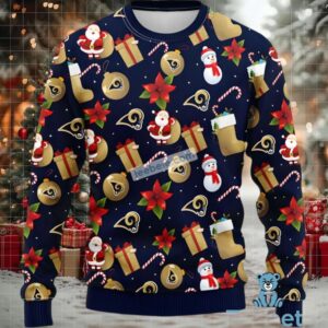 Los Angeles Rams Santa Claus Snowman Christmas Ugly Sweater Blue Vacation