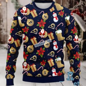 Los Angeles Rams Santa Claus Snowman Christmas Ugly Sweater Blue Vacation
