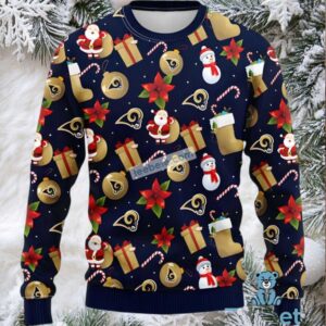 Los Angeles Rams Santa Claus Snowman Christmas Ugly Sweater Blue Vacation