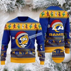 Los Angeles Rams Santa Hat Grateful Dead Ugly Christmas Sweater Plus Size Yellow Blue