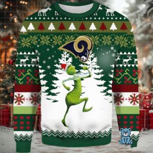 Los Angeles Rams Santa Hat Grinch Ugly Xmas Sweater Party Green White